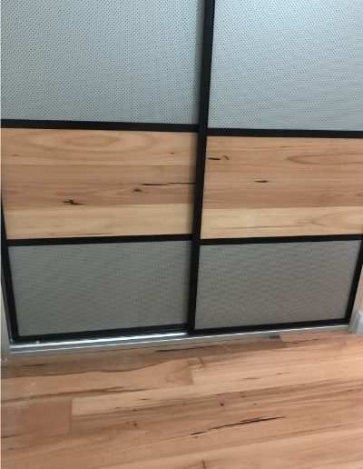 Linen Cupboard Mesh Panels & Floating Timber Floor Boards view showing flooring