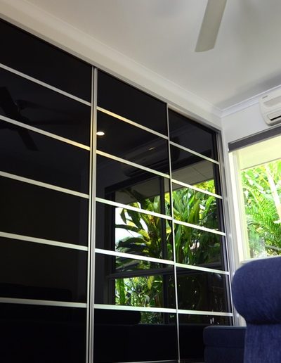 Multi Panel Black Glass Built In Wardrobe Doors