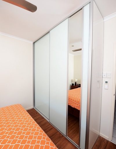 White Glass Wardrobe with insert panel dress mirror