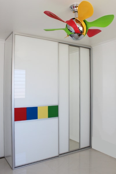 Childrens Bedroom Wardrobe with Lego Panels and white board