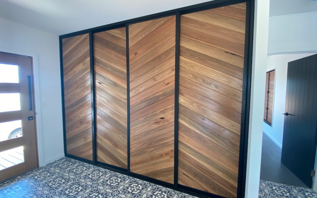 Sliding Doors with Chevron Style Timber Panels and Turkish Tiles