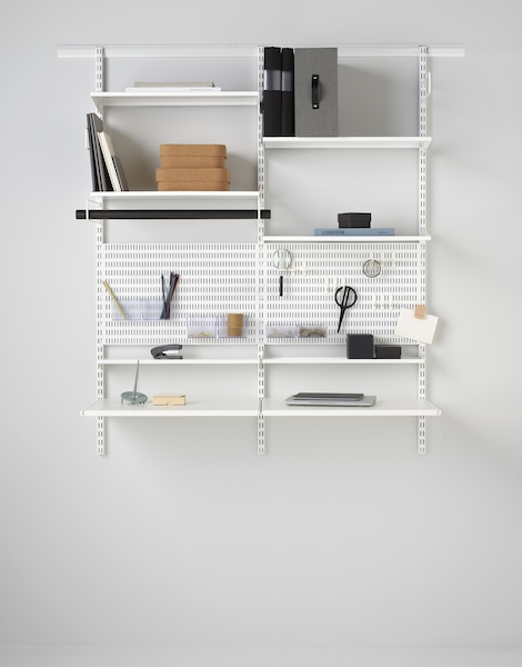 elfa home desk displaying pegboard and accessories