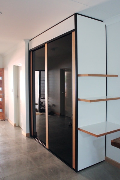 Hallway Cupboard Timber & Black Glass