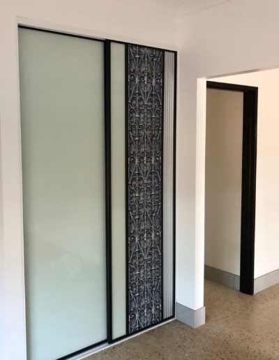 Custom Linen Cupboard with Sliding Doors. Glass, Wallpaper Mini Orb