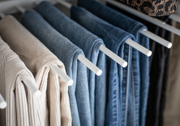 elfa pull out pant rack provides easy and organised access to jeans and pants