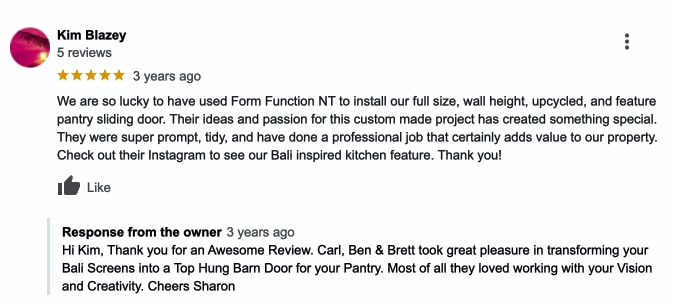 Screen Capture of google review from client