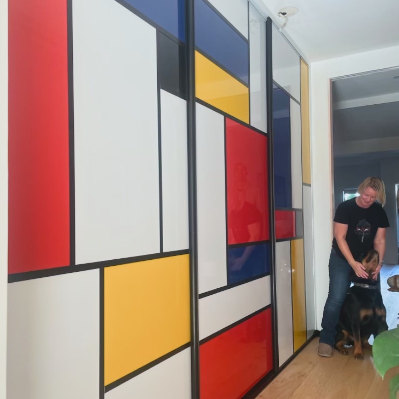 Mondrian Inspired Sliding Doors for large hallway cupboard