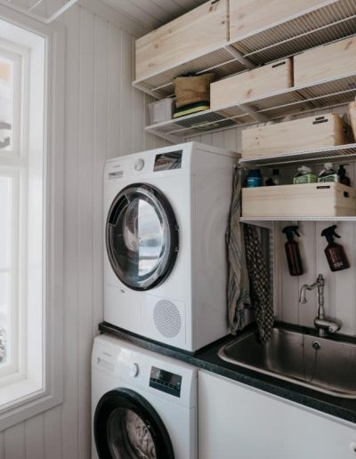 elfa laundry. Shelves over washing machine